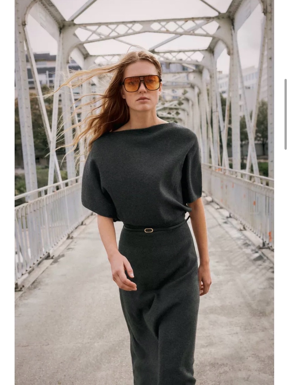 Zara Black Batwing-Sleeve Maxi Dress with Slim Belt